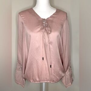 Jessica Simpson Boho Blush Pink Top Blouse Embrodiered Women Large